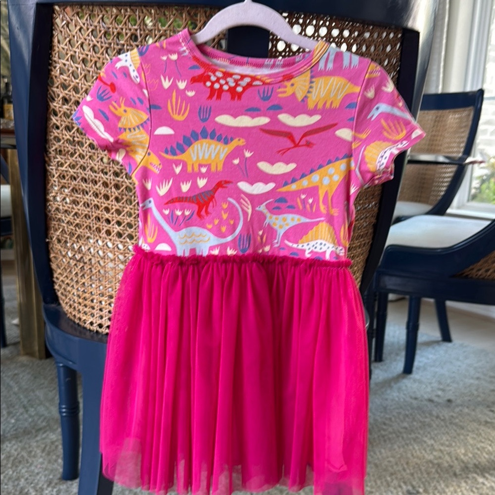 Pink Dinosaur Print Dress with Tulle Skirt